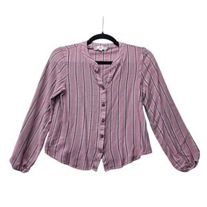 Pink Rose Vintage Mauve Striped Rayon Button Up Blouse Small